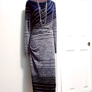Navy blue and white striped dress